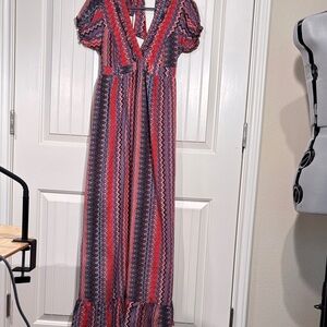 Colorful Zigzag Maxi Dress in Red, Blue & Purple
